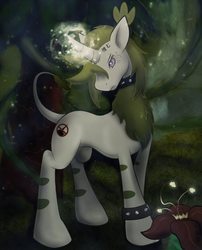 Size: 1109x1371 | Tagged: safe, artist:zipomon, oc, oc only, pony, terriermon, byakugan, digimon, magic, ponified, solo