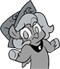 Size: 60x69 | Tagged: safe, artist:egophiliac, princess luna, moonstuck, g4, cartographer's cap, emoticon, female, filly, grayscale, hat, monochrome, reaction image, shrug, shrugpony, simple background, solo, woona
