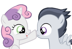 Size: 1023x703 | Tagged: safe, artist:lunaticdawn, rumble, sweetie belle, g4, boop, cute, female, frown, male, open mouth, ship:rumbelle, shipping, simple background, smiling, straight, transparent background, wide eyes