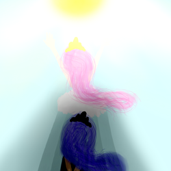 Size: 500x500 | Tagged: safe, artist:wrath-marionphauna, princess celestia, princess luna, human, g4, crown, digital art, humanized, jewelry, pink-mane celestia, rising sun, sad, shadow, shadows, young, young celestia