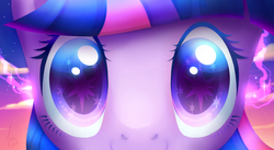 Size: 900x493 | Tagged: safe, artist:nekiw, part of a set, twilight sparkle, pony, unicorn, g4, c:, close-up, colored eyelashes, colored pupils, cute, cutie mark, eyes, female, looking at you, smiling, solo, wingding eyes