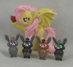 Size: 1449x1329 | Tagged: safe, artist:gryphyn-bloodheart, fluttershy, bat, bat pony, pony, vampire fruit bat, g4, 3d print, customized toy, flutterbat, irl, mcdonald's, photo, toy