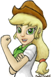 Size: 325x493 | Tagged: safe, artist:mentalmongloid, applejack, equestria girls, g4, female, rosie the riveter, solo