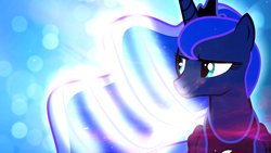 Size: 1920x1080 | Tagged: safe, artist:proffes, artist:sakatagintoki117, princess luna, alicorn, pony, g4, aside glance, endearing, female, glowing, mare, solo, vector, wallpaper