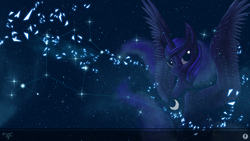 Size: 3840x2160 | Tagged: safe, artist:iithunderboltii, artist:zilvart, princess luna, alicorn, pony, g4, collaboration, constellation, female, high res, mare, solo, space, stars, wallpaper