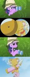 Size: 372x960 | Tagged: safe, twilight sparkle, g4, binoculars, cardcaptor sakura, comic strip, crossover, kerberos, meme, screencap comic, telescope