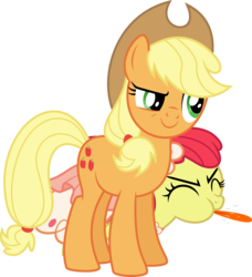 Size: 3911x4279 | Tagged: safe, artist:masem, apple bloom, applejack, g4, make new friends but keep discord, .ai available, absurd resolution, clothes, dress, gala dress, raspberry, simple background, spittle, tongue out, transparent background, vector