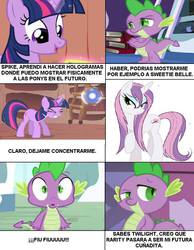 Size: 732x942 | Tagged: safe, spike, sweetie belle, twilight sparkle, g4, comic strip, needs more jpeg, spanish, translated in the comments