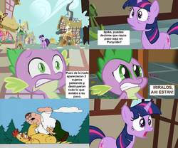 Size: 960x797 | Tagged: safe, spike, twilight sparkle, g4, comic strip, family guy, male, meme, peter griffin, spanish