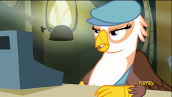 Size: 1920x1080 | Tagged: safe, screencap, gimme moore, griffon, g4, the lost treasure of griffonstone, cash register, discovery family logo, hat, lantern, newsboy hat