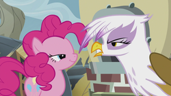 Size: 1920x1080 | Tagged: safe, screencap, gilda, pinkie pie, griffon, g4, the lost treasure of griffonstone, smug