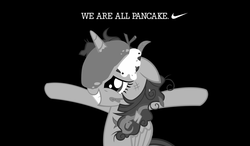 Size: 1200x700 | Tagged: safe, twilight sparkle, alicorn, pony, g4, advertisement, cleveland, cleveland cavaliers, dirty, female, floppy ears, grayscale, grin, i'm pancake, lebron james, mare, messy mane, monochrome, nike, parody, smiling, sports, squee, twilight sparkle (alicorn), we are all witnesses