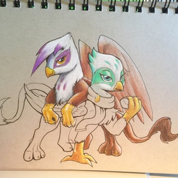 Size: 1280x1280 | Tagged: safe, artist:tsitra360, gilda, greta, griffon, g4, the lost treasure of griffonstone, traditional art