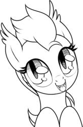Size: 351x534 | Tagged: safe, artist:stoic5, oc, oc only, oc:mostyn, bat pony, pony, bust, ear fluff, fangs, female, mare, monochrome, open mouth, simple background, solo, white background