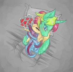 Size: 1041x1029 | Tagged: safe, artist:hellticket, oc, oc only, oc:delta scene, oc:hellticket, blushing, cuddling, eyes closed, fluffy, heart, smiling, snuggling, unshorn fetlocks