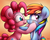 Size: 2000x1600 | Tagged: safe, artist:heavymetalbronyyeah, pinkie pie, rainbow dash, earth pony, pegasus, pony, g4, blushing, boop, cute, dashabetes, diapinkes, duo, duo female, female, folded wings, lesbian, looking away, mare, nose wrinkle, noseboop, profile, scrunch battle, scrunchbow dash, ship:pinkiedash, shipping, side view, tongue out, wings