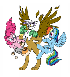 Size: 1280x1400 | Tagged: safe, artist:miracle32, gilda, pinkie pie, rainbow dash, griffon, g4, the lost treasure of griffonstone, griffon scone, scone