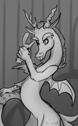 Size: 1192x1920 | Tagged: safe, artist:beaty, angel bunny, discord, g4, monochrome