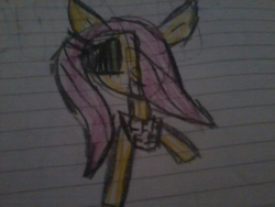 Size: 1600x1200 | Tagged: safe, artist:shimmercorn, fluttershy, g4, chicashy, female, five nights at freddy's, five nights at pinkie's, lined paper, solo, traditional art