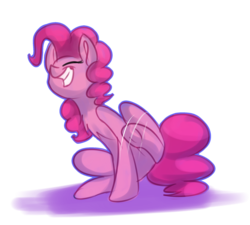 Size: 2000x1800 | Tagged: safe, artist:fa-brony, pinkie pie, g4, behaving like a dog, chest fluff, cute, diapinkes, eyes closed, female, grin, puppy pie, scratching, simple background, solo, transparent background, underhoof