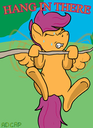 Size: 850x1169 | Tagged: safe, scootaloo, g4, female, hang in there, motivational poster, parody, scootaloo can't fly, solo