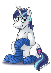 Size: 626x900 | Tagged: safe, artist:spainfischer, shining armor, pony, unicorn, g4, blushing, clothes, male, simple background, socks, solo, striped socks, transparent background