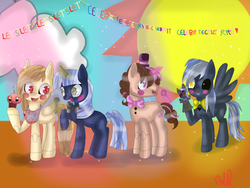 Size: 2560x1920 | Tagged: safe, artist:septicmelon, rainbow dash, oc, oc only, oc:alice goldenfeather, oc:silverlay, oc:think pink, umbra pony, five nights at aj's, g4, crossover, five nights at freddy's, possessed