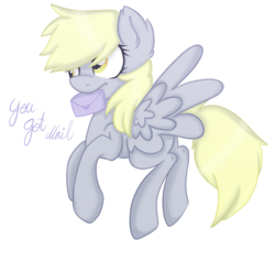 Size: 1098x1042 | Tagged: safe, artist:baaphometh, derpy hooves, pegasus, pony, g4, female, letter, mare, mouth hold, simple background, solo, transparent background