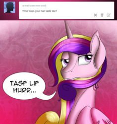 Size: 540x572 | Tagged: safe, artist:iraincloud, princess cadance, g4, ask, female, hair bite, ladybugs-awake, solo, tumblr