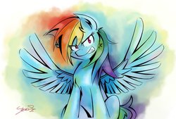 Size: 1024x693 | Tagged: safe, artist:animestrife009, rainbow dash, g4, female, solo, spread wings