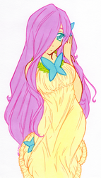 Size: 809x1413 | Tagged: safe, artist:limbothelost, fluttershy, human, g4, female, humanized, pixiv, solo