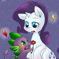 Size: 1000x1000 | Tagged: safe, artist:phyllismi, rarity, spike, g4, blushing, female, male, rose, ship:sparity, shipping, straight, valentine's day