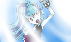 Size: 1111x660 | Tagged: safe, artist:enderboy1908, sonata dusk, equestria girls, g4, alternate clothes, armpits, clothes, dress, female, looking at you, solo, spiked wristband, wristband