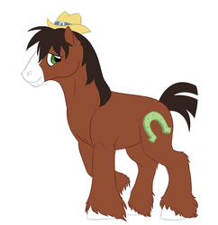 Size: 1143x1179 | Tagged: safe, artist:catlover1672, trouble shoes, earth pony, pony, appleoosa's most wanted, g4, full body, looking back, male, raised hoof, side view, simple background, smiling, solo, stallion, white background
