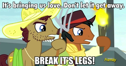 Size: 960x503 | Tagged: safe, screencap, beuford, mccree, earth pony, pony, appleoosa's most wanted, g4, season 5, fire, grammar error, image macro, male, meme, pitchfork, stallion, the simpsons, torch