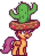 Size: 158x197 | Tagged: safe, artist:mrponiator, edit, scootaloo, pegasus, pony, appleoosa's most wanted, g4, animated, cactus hat, female, filly, giant hat, hat, pixel art, season 5 pixel art, simple background, solo, transparent background