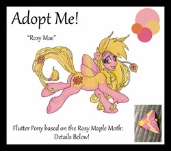 Size: 936x828 | Tagged: safe, artist:luthiennightwolf, oc, oc only, flutter pony, moth, g1, adoptable, auction, rosy maple moth, solo, traditional art