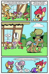 Size: 1318x2000 | Tagged: safe, artist:joeywaggoner, apple bloom, applejack, mr. greenhooves, scootaloo, sweetie belle, earth pony, pegasus, pony, unicorn, g4, blank flank, comic, cutie mark crusaders, female, filly, foal, helmet, male, mare, stallion