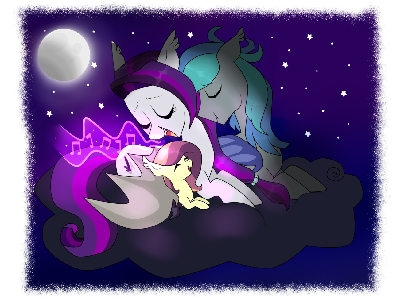 ...bat wings, cloud, cute, eyes closed, family, full moon, high res, lying ...