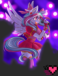 Size: 2975x3850 | Tagged: safe, artist:ladypixelheart, oc, oc only, anthro, clothes, high res, microphone, solo