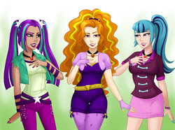 Size: 2000x1484 | Tagged: safe, artist:emberfan11, adagio dazzle, aria blaze, sonata dusk, human, g4, cleavage, female, humanized, nail polish, the dazzlings