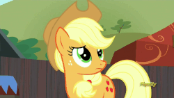 Size: 900x506 | Tagged: safe, screencap, applejack, earth pony, pony, appleoosa's most wanted, g4, animated, applejack's hat, blinking, cowboy hat, cute, female, hat, jackabetes, lidded eyes, mare, open mouth, smiling