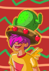 Size: 700x1000 | Tagged: safe, artist:mcwhale4, scootaloo, human, appleoosa's most wanted, g4, cactus hat, giant hat, hat, humanized, winged humanization