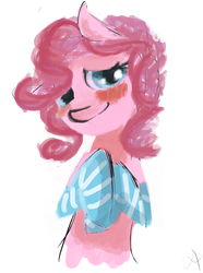 Size: 454x610 | Tagged: safe, artist:just-as-requested, pinkie pie, g4, blushing, clothes, female, smiling, socks, solo