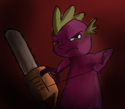 Size: 700x611 | Tagged: safe, artist:just-as-requested, spike, g4, chainsaw, male, solo