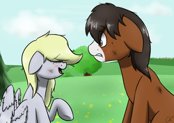 Size: 7016x4961 | Tagged: dead source, safe, artist:lrusu, derpy hooves, trouble shoes, earth pony, pegasus, pony, appleoosa's most wanted, g4, absurd resolution, crying, derpyshoes, female, male, mare, shipping, straight, trouble hooves