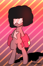 Size: 1277x1920 | Tagged: safe, artist:acharmingpony, earth pony, gem (race), gem pony, pony, bipedal, female, fusion, garnet (steven universe), gauntlet, gem fusion, mare, ponified, solo, steven universe, visor, weapon