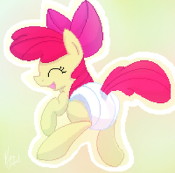 Size: 800x791 | Tagged: safe, artist:edrian, apple bloom, earth pony, pony, g4, diaper, female, filly, foal, non-baby in diaper, pixel art, simple background, solo