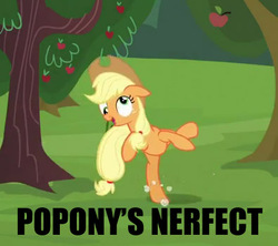 Size: 395x350 | Tagged: safe, applejack, earth pony, pony, g4, caption, image macro, silly, silly pony, spoonerism, text, who's a silly pony