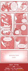 Size: 800x2000 | Tagged: safe, artist:vavacung, nightmare rarity, sweetie belle, comic:crazy future, g4, comic, crying, feels, monochrome